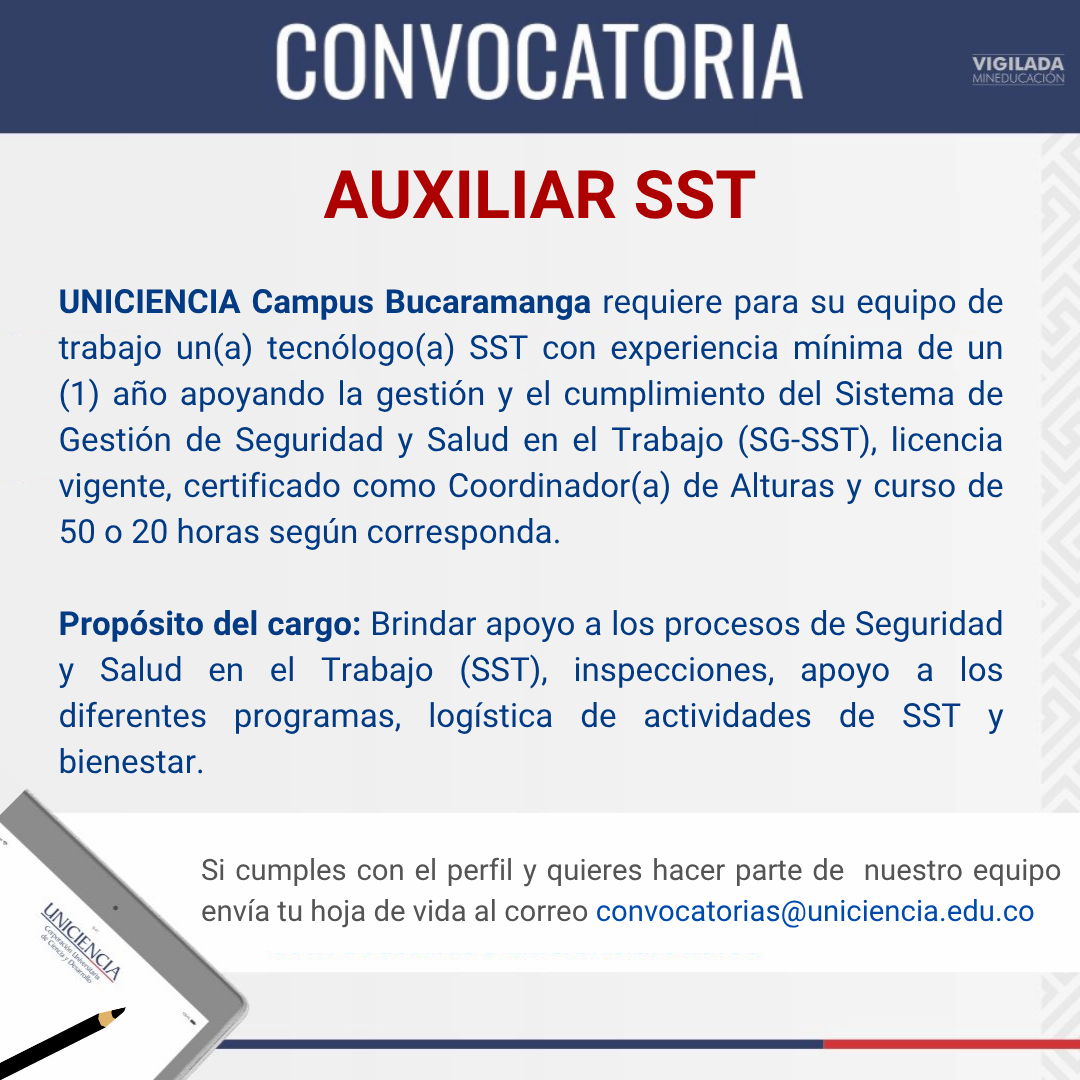 Convocatoria Tecnólogo(a) SST - agosto 2026